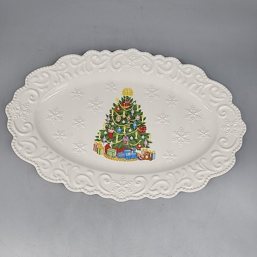 Temp-tations by Tara David's Christmas Tree Platter 14" x 9 1/2" Ceramic